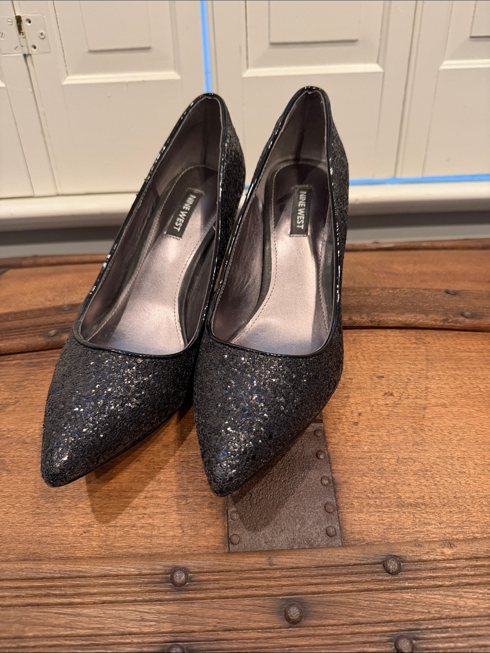 Nine West Black Glitter Pointed Pumps with Sparkle